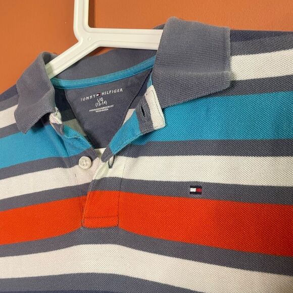 Tommy Hilfiger Striped Stretch Polo Collared Shirt Kids Boys Size L - Picture 3 of 3
